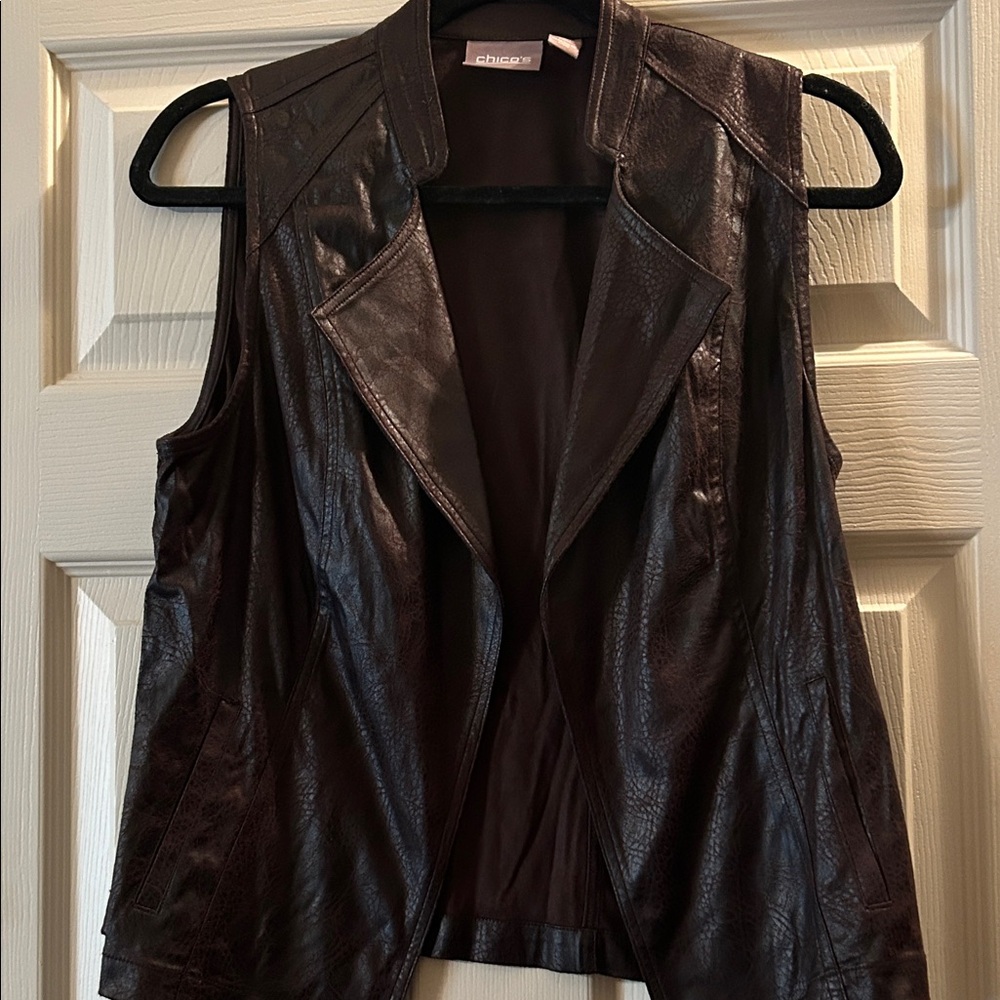 Chico's Dark Brown Faux-Leather Vest